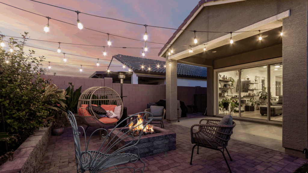 Cozy Goodyear, Arizona backyard with firepit and seating — example of outdoor living spaces common in West Valley homes near Luke AFB.