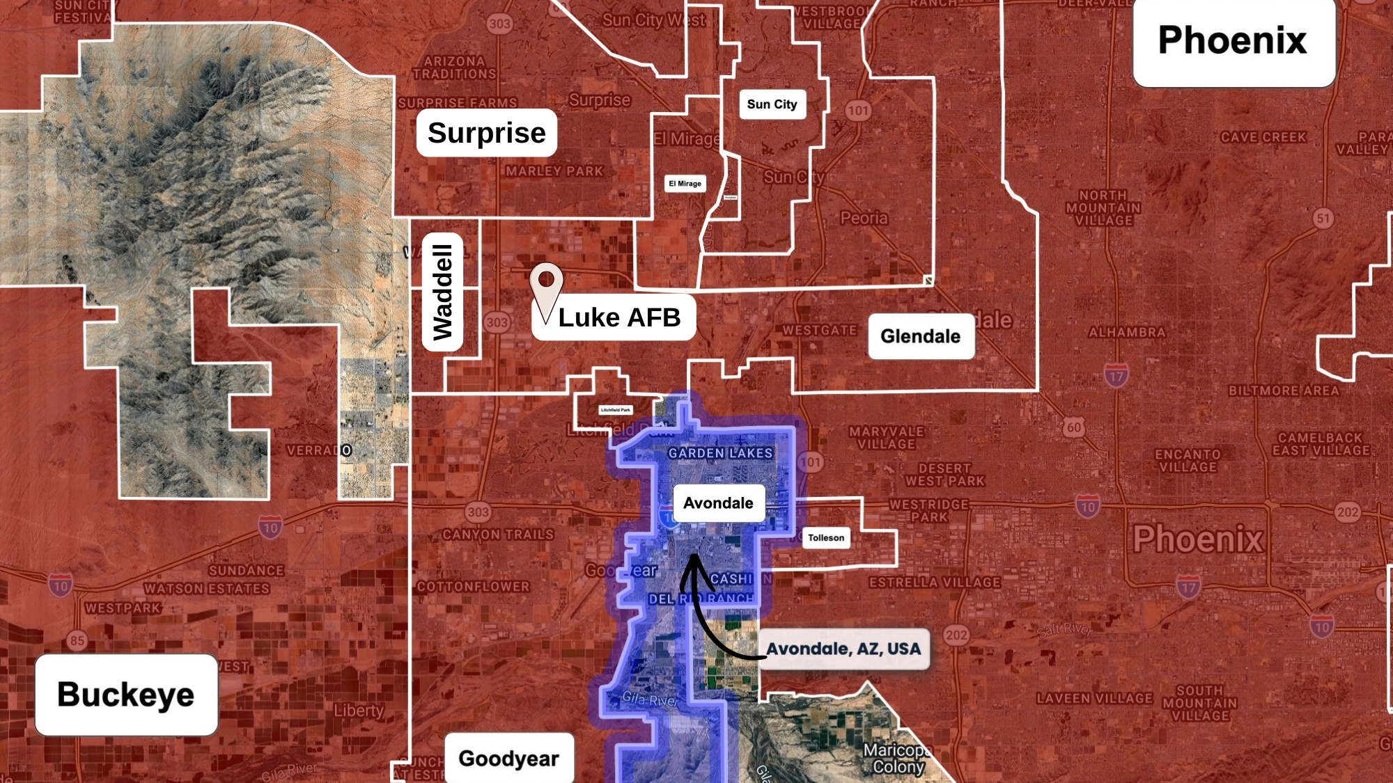 Avondale AZ commute to Luke Air Force Base